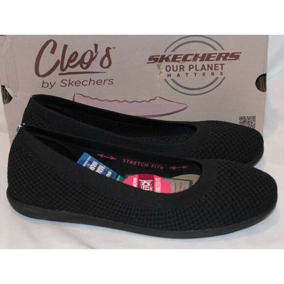 Cleo's By Sketchers Women's Stretch Ballet Flats Sz WIDE 8 Black NWOB - Picture 1 of 6